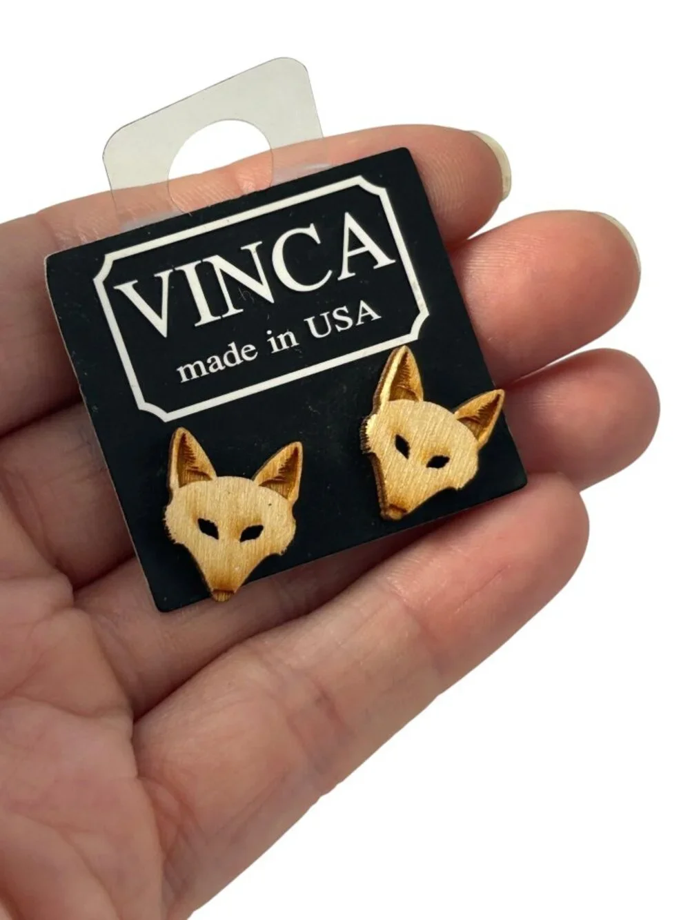 Vinca USA Fox Head Wood Stud Earrings Brown Wildlife Animal Nature Laser Cut
